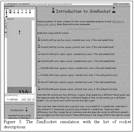 Text Box:  
Figure 3. The SimRocket simulation with the list of rocket descriptions.
